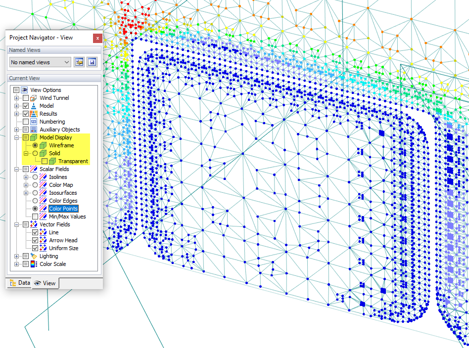 Color Points Display of Pressure Field for Wireframe Model